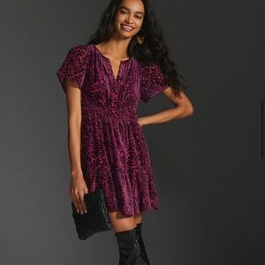 Anthropologie Purple Somerset Velvet Mini Dress